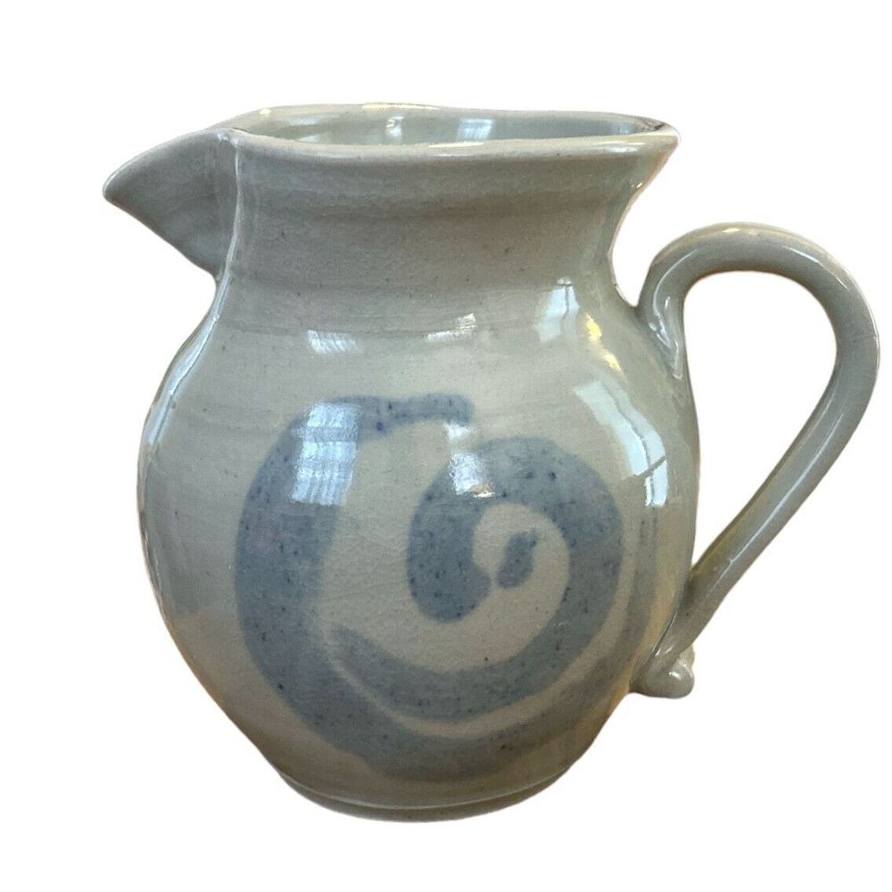 Light Gray Glazed Pottery Pitcher with Abstract Design